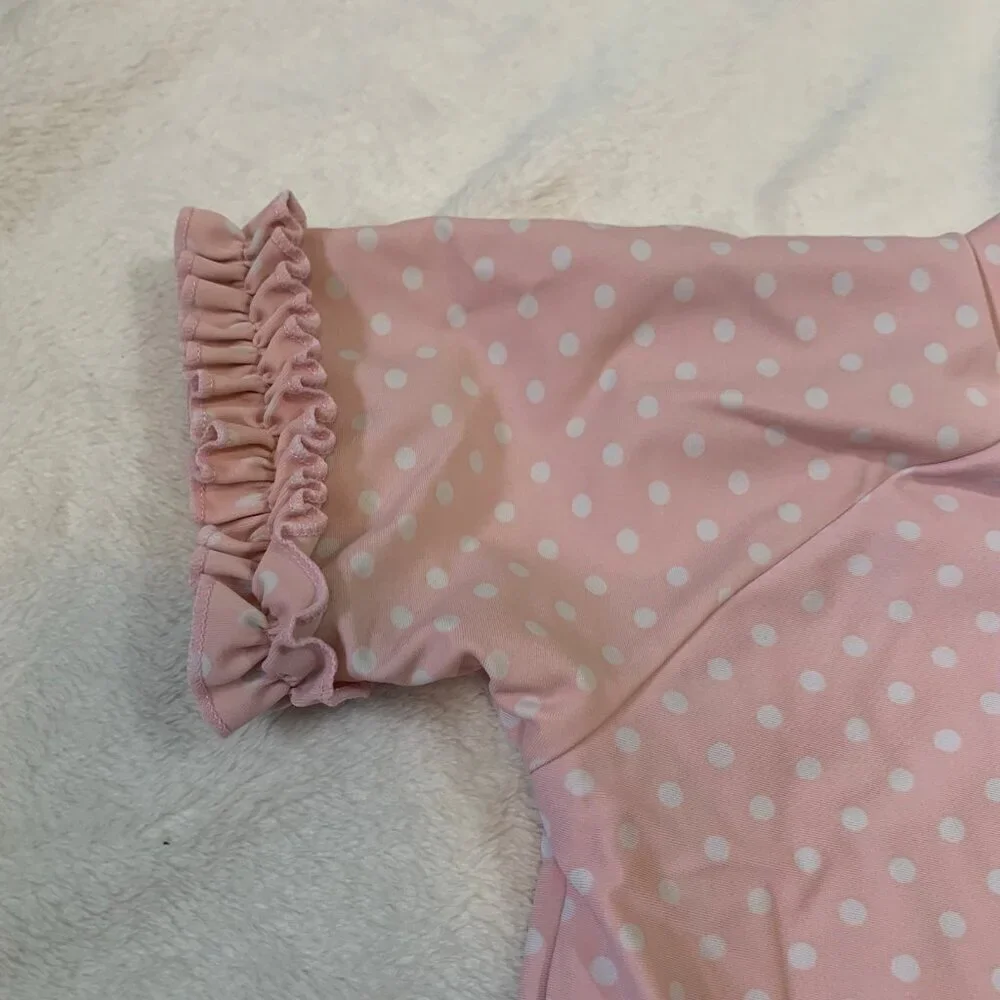 5/$25 RuffleButts Rash Guard Swim Top Kids 8 Pink‎ Polka Dot Ruffle Short Sleeve